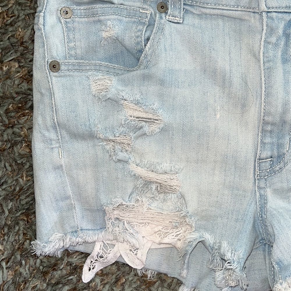 EXCELLENT DISTRESSED CONDITION AMERICAN EAGLE HI-RISE SHORTIE SHORTS SIZE 8 - Picture 7 of 8
